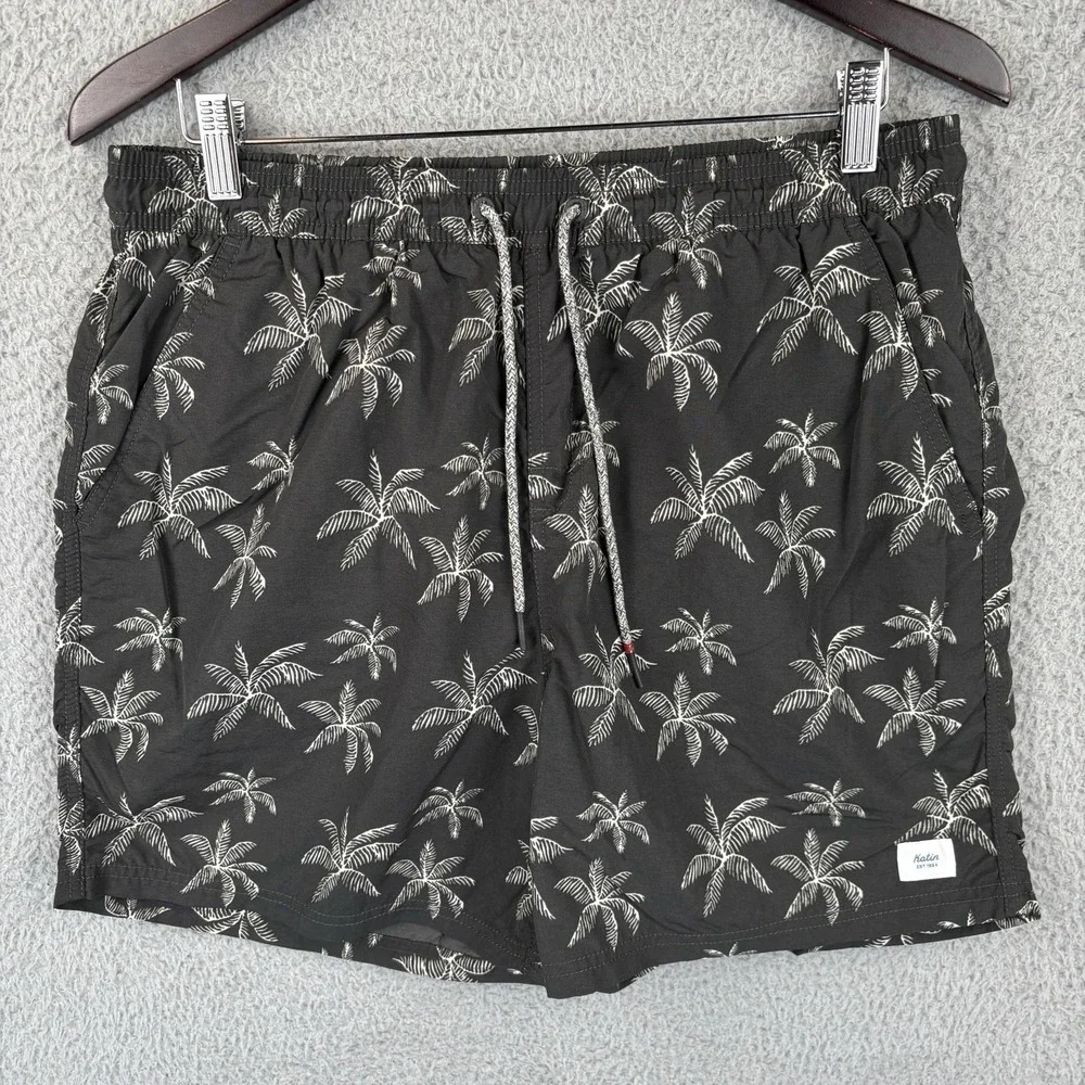 Katin Board Shorts Mens Large Black 34x6 Palm Tree Tropical Swim Trunks Beach
